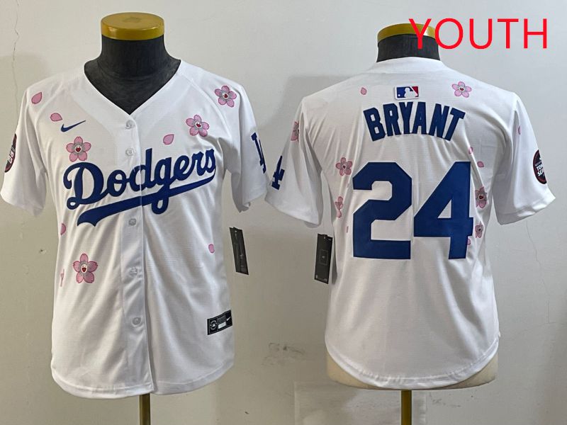 Youth Los Angeles Dodgers #24 Bryant White Sakura Edition 2025 Nike MLB Jersey style 1->youth mlb jersey->Youth Jersey
